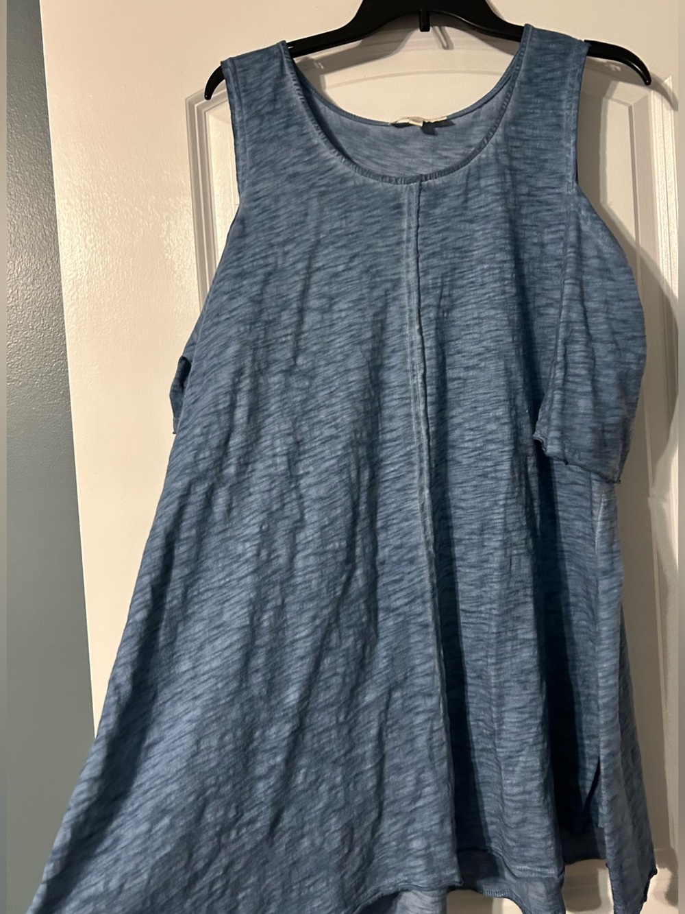 Heathered Distressed Cold Shoulder Dress